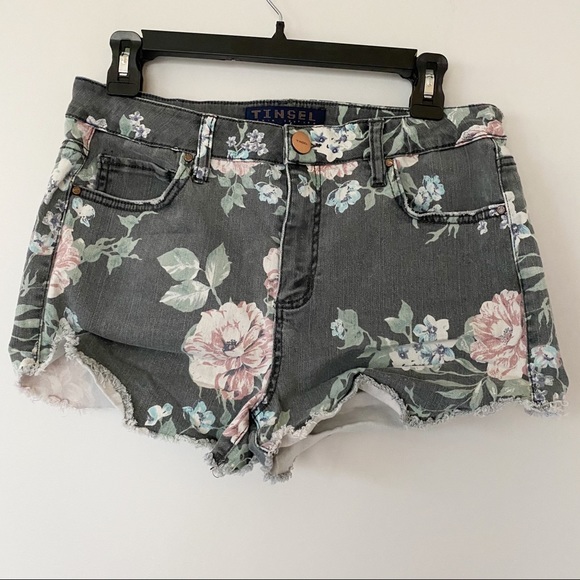 Tinsel Pants - Tinsel Floral Pattern Shorts Faded Black Size 30